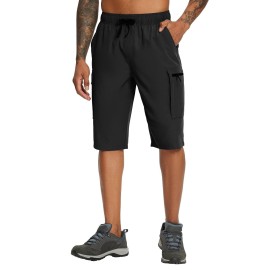 Baleaf Mens Long Shorts Below Knee Length 13 Casual Summer Hiking Cargo Shorts Lightweight Quick Dry Workout Gym 34 Capri Pants Black L