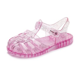 Jelly Shoes For Little Girls Summer Beach Retro Jellies Sandals T-Strap Slingback Kids Glitter Pink Size 12 Soft Closed Toe Princess Dress Flat