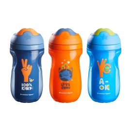 Tommee Tippee Insulated Sippee Cup, Water Bottle For Toddlers, Spill-Proof, Bpa Free, Colorful And Playful Designs, 9Oz, 12M, Pack Of 3, Blue, Blue And Orange