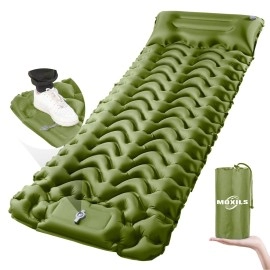 Moxils Sleeping Pad Ultralight Inflatable, 75''X25'', Built-In Pump, Ultimate For Camping, Hiking - Airpad, Carry Bag, Repair Kit - Compact & Lightweight Air Mattress(Green)
