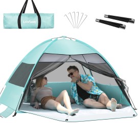 Large Easy Setup Beach Tent,Anti-Uv Beach Shade Beach Canopy Tent Sun Shade With Extended Floor 3 Mesh Roll Up Windows Fits 3-4 Person,Portable Shade Tent For Outdoor Camping Fishing (Mint Green)