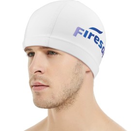 Firesara Upgrate Fabric Swim Cap Fit For Long Short Hair, Comfortable High Elasticity Swimming Hat Lightweight Bathing Cap For Women Men Kids White