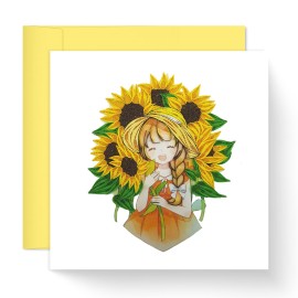 Tumybee Sunflower Girl Birthday Card, You Are My Sunshine Handmade Quilling Floral Card For Valentine, Sympathy, Thinking Of You, Quilled Card For Christmas,Birthday,Anniversary, Friend Mom With Envelop (Sunflower Girl)