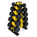 Wf Athletic Supply 5-25Lb Rubber Coated Black Handle Hex Dumbbell Set With A Frame Storage Rack Non-Slip Hex Shape For Muscle Toning, Strength Building Weight Loss - Yellow Rack