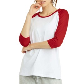 Women 34 Sleeve Baseball Tee - Raglan Shirts Jersey Tops Quarter Sleeve Shirt Tees (Lbt001 M, Whtred)