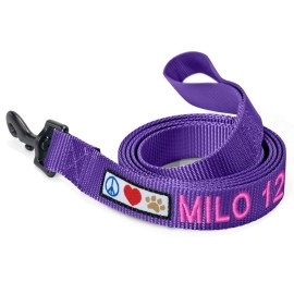 Pawtitas Personalized Dog Leash Embroidered Customize Leash With Your Pet Name Phone Number Leash Puppy Leash Leash 6 Ft Long Dog Leash Puppy Small Leash Purple Custom Engraved Name