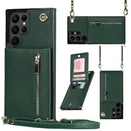 W Wintming Compatible With Samsung S23 Ultra Case Wallet With Card Slots Holder Pu Leather Crossbody Case Wallet Phone Case Flip Case With Stand For Galaxy S23 Ultra Shockproof Protective Cover Green