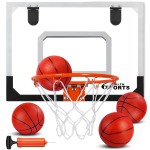 Indoor Basketball Hoop For Kids Adults, Mini Basketball Hoop For Door & Wall With 4 Balls Room Basketball Hoop Over The Door Mini Hoop Basketball Toys For Kids Boys 3 4 5 67 8 9 10 11 12 Transparent