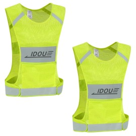 Idou 2Pack Reflective Vest Safety Running Gear With Pocket, Ultralight &Adjustable Waist&360Ahigh Visibility For Running,Jogging,Biking,Motorcycle,Walking,Women & Men