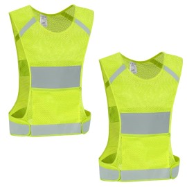 Idou 2Pack Reflective Vest Safety Running Gear With Pocket, Ultralight &Adjustable Waist&360Ahigh Visibility For Running,Jogging,Biking,Motorcycle,Walking,Women & Men