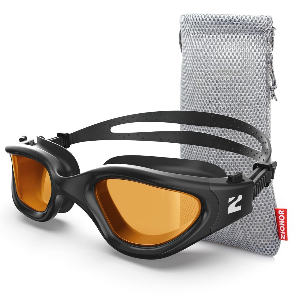 Zionor Swim Goggles, G1 Se Swimming Goggles Anti-Fog For Adult Men Women, Uv Protection, No Leaking (Amber Lens Black Frame)