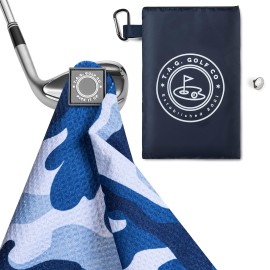 Tag Golf Co Magnetic Golf Towel - Signature Size - Camo Series - Blue Steel - Golf Training Aid - Industrial Strength Magnet - Stick It To Your Club Or Putter