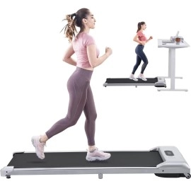 Merax Under Desk Treadmill 2 In 1 Portable Walkstation Walking Jogging Running Installation Free For Home Office Use, Slim Flat Led Display And Remote Control