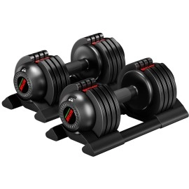 Altler Adjustable Dumbbell, 44Lbs Pair Dumbbell Set With Tray For Workout Strength Training Fitness, Adjustable Weight Dial Dumbbell With Anti-Slip Handle And Weight Plate For Home Exercise