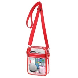 Wjcd Clear Bag Stadium Approved Pvc Concert Clear Purse Clear Crossbody Purse Bag Clear Bags For Women,With Front Pocket (Red)