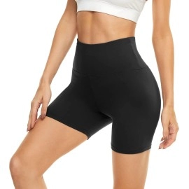 Highdays Womens High Waist Biker Shorts - 5 Tummy Control Stretch Workout Shorts For Yoga Running Athletic Gym, Black, Extra Plus Size