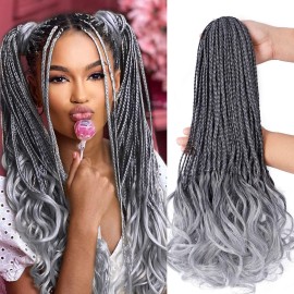 Liyate French Curl Crochet Hair 7 Packs 14 Inch Crochet Braids Pre Looped Goddess Box Braids With Bouncy Wavy Ends Synthetic French Curly Braiding Hair Extensions (1Bgray#)