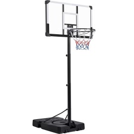 Yaheetech Basketball Hoop Portable 44 Inch Basketball Goal System Height Adjustable 75-10Ft With Pvc Backboard And 2 Wheels
