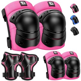 Dacool Kids/Youth Protective Gear Set Knee Pads Elbow Pads Wrist Guards For 3-10 Years, Toddler Knee And Elbow Pads For Roller Skates Cycling Bike Skateboard Inline Skating Scooter Riding Sports, Pink