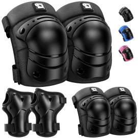 Dacool Kids/Youth Protective Gear Set Knee Pads Elbow Pads Wrist Guards For 3-10 Years, Toddler Knee And Elbow Pads For Roller Skates Cycling Bike Skateboard Inline Skating Scooter Riding Sports,Black
