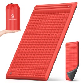 Qpau Camping Sleeping Pad, 2 Person Camping Mat, Enhanced Support For Healthy Comfort Sleep, With Built-In Foot Pump, 4.7 Inch Durable Sleeping Mattress, Hiking, Backpacking And Home - Red+Dark Grey