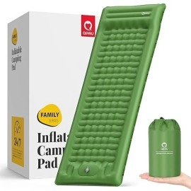 Qpau Sleeping Pad For Camping Self Inflating, 76X26, 47 Extra-Thick Camping Mattress Enhanced Support, With Built-In Foot Pump, For Camping, Hiking - Airpad, Backpacking And Home, (Green)