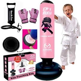 Marwan Sports Kids Punching Bag Toy Set, Inflatable Boxing Bag Toy For Boys Age 3-12, Ninja Toys For Boys, Christmas,Birthday Gifts For Kids 4,5,6,7,8,9,10 Years Old (Pink)