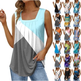 Womens 2023 Fashion Summer Tank Tops Sleeveless Square Neck Color Gradient Blouses Butterfly Loose Leopard Print Tee Tank