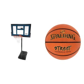 Lifetime 1529 Courtside Height Adjustable Portable Basketball System, 50 Inch Shatterproof Backboard, Blackredblue, Standard & Spalding Street Outdoor Basketball 295