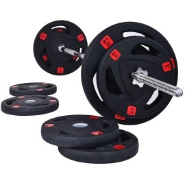 Signature Fitness Cast Iron Standard Weight Plates Including 5Ft Standard Barbell With Star Locks, 95-Pound Set (85 Pounds Plates + 10 Pounds Barbell), Multiple Packages, Style #6