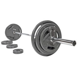 Signature Fitness Cast Iron Olympic 2-Inch Weight Plates Including 7Ft Olympic Barbell, 300-Pound Set (255 Pounds Plates 45 Pounds Barbell), Multiple Packages, Style 3