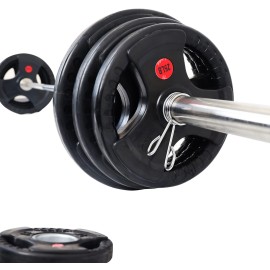 Signature Fitness Cast Iron Olympic 2-Inch Weight Plates Including 7Ft Olympic Barbell, 300-Pound Set (255 Pounds Plates 45 Pounds Barbell), Multiple Packages, Style 4