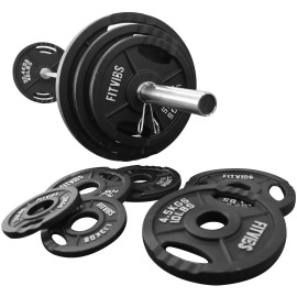 Signature Fitness Cast Iron Olympic 2-Inch Weight Plates Including 7Ft Olympic Barbell, 300-Pound Set (255 Pounds Plates 45 Pounds Barbell), Multiple Packages, Style 2