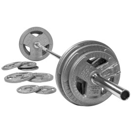 Signature Fitness Cast Iron Olympic 2-Inch Weight Plates Including 7Ft Olympic Barbell, 300-Pound Set (255 Pounds Plates 45 Pounds Barbell), Multiple Packages, Style 5