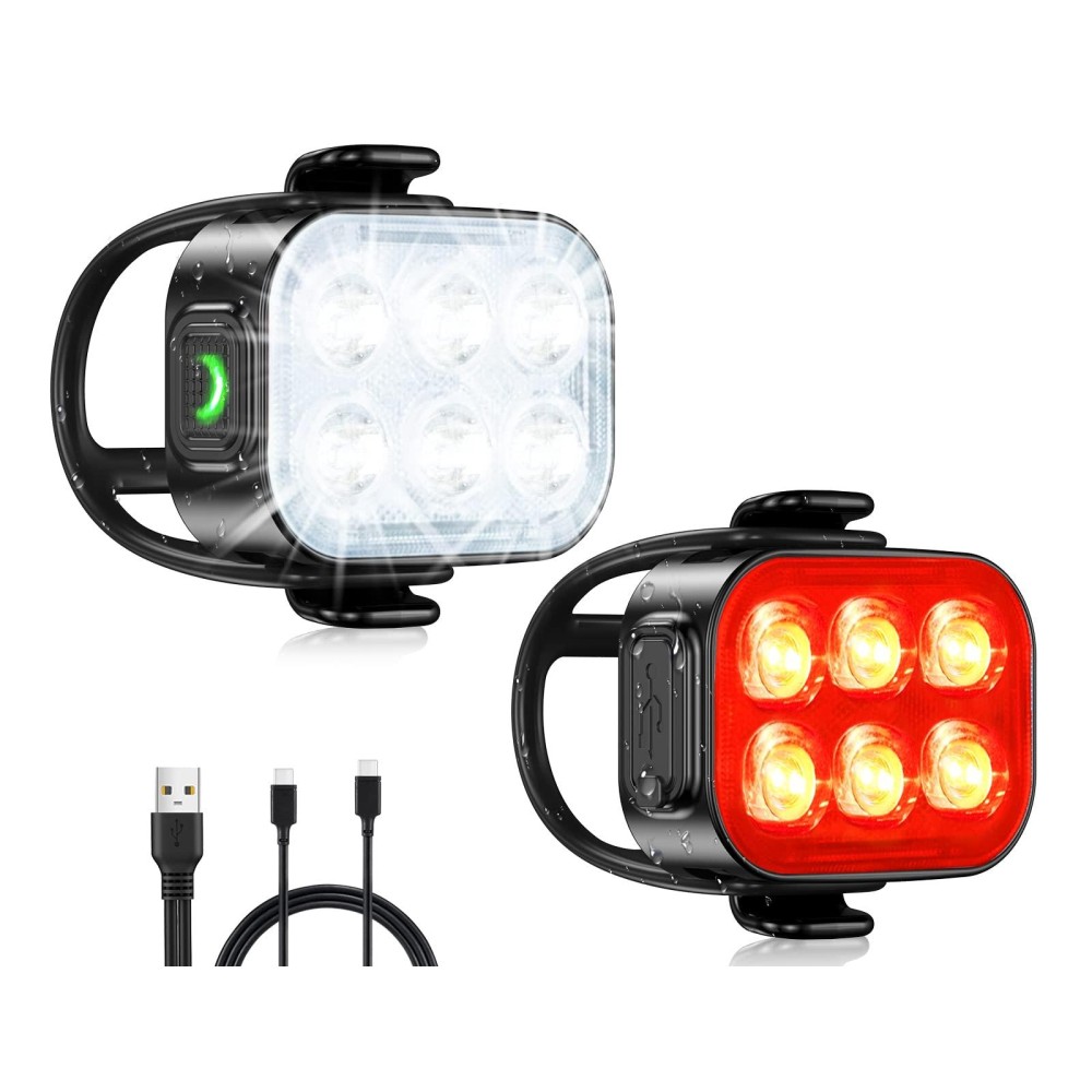 Bike Lights Ultra Slim, Rechargeable Bicycle Lights Front And Rear, 4+6 Modes Bike Light, Waterproof Ip65 Cycle Lights For Road Safety, 15H Fast Charging Bike Helmet Light Set With 4 Straps