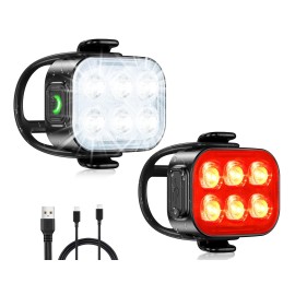 Bike Lights Ultra Slim, Rechargeable Bicycle Lights Front And Rear, 4+6 Modes Bike Light, Waterproof Ip65 Cycle Lights For Road Safety, 15H Fast Charging Bike Helmet Light Set With 4 Straps