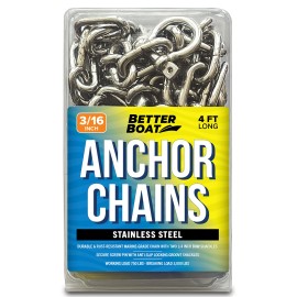 Stainless Steel Anchor Chain, Boat Anchor Chain, Anchor Chains For Boats, Stainless Anchor Chain, Double Boat Anchor Shackle Link Ends Marine Grade Boat Accessories 4 Ft Chain 3/16