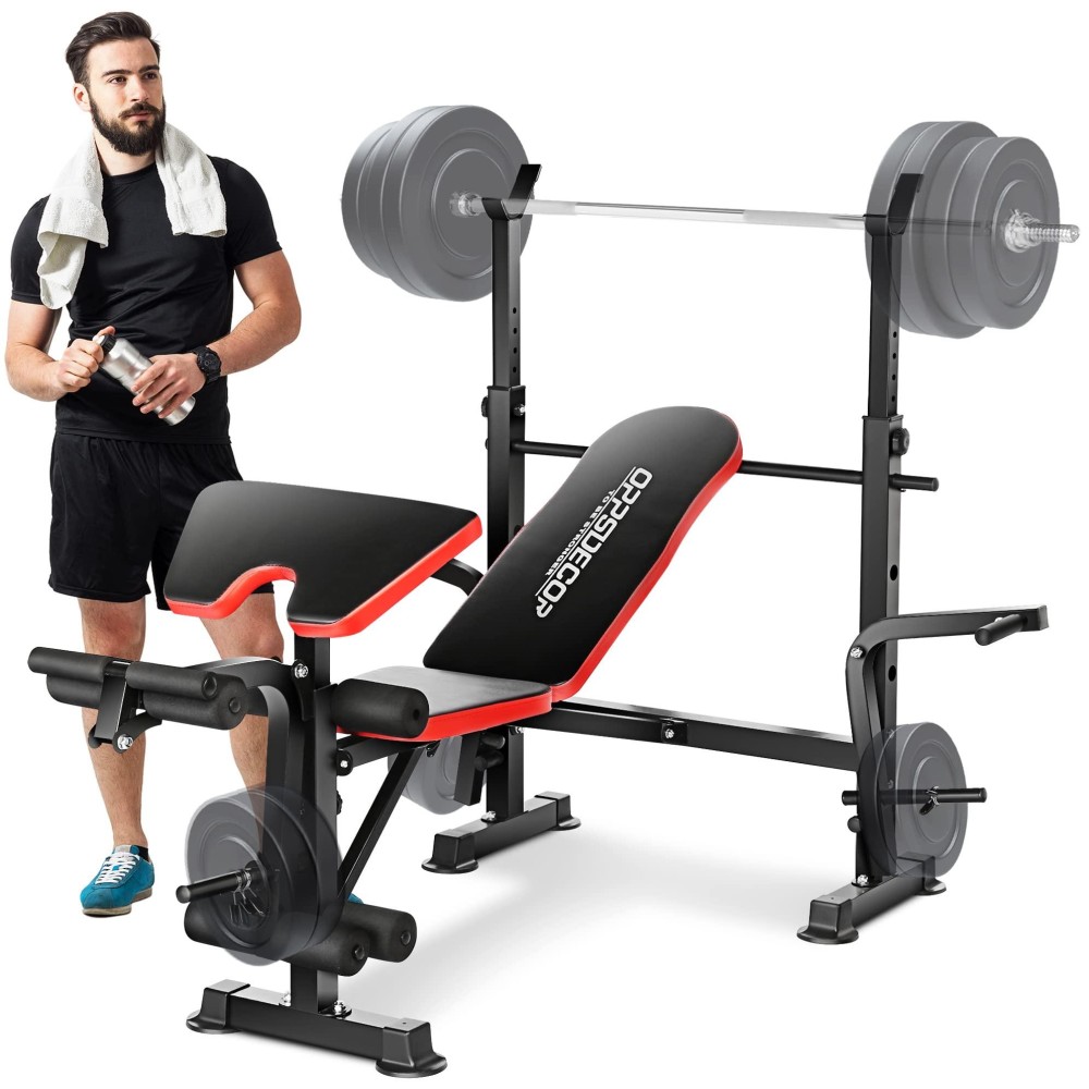 Oppsdecor 330Lbs All-In-One Weight Bench Set With Bar Rack Adjustable Incline Bench Press Set Strength Training Workout Bench For Home Gym (Black)