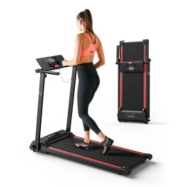 Urevo Folding Treadmill, 2.25Hp Treadmills For Home With 12 Hiit Modes, Compact Mini Treadmill For Home Office, Space Saving Small Treadmill With Large Running Area, Lcd Display, Easy To Fold (Red)