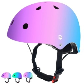 Jeefree Color Gradient Adjustable Helmet For Adult Toddler Kids Youth Boys Girls.Skateboard Bike Helmet For Multi-Sports Bicycle Scooter Inline Roller Skate Rollerblading Cycling,3 Sizes