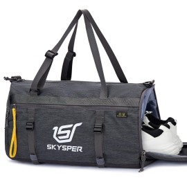 Skysper Sports Bag Small Gym Duffel Bag For Men Women With Wet Compartment & Shoe Compartment,Carry On Travel Duffel Bag Overnight For Weekend Swimming Training Yoga Gray