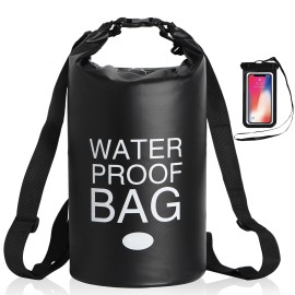Uncle Paul Boat Dry Bags - 5L Waterproof Bag With Waterproof Phone Pouch Case - Adjustable Double Shoulder Straps Backpack Wet Bag For Kayaking Rafting Swimming Skiing Cycling Hiking Beach (Black), Black(With Waterproof Phone Pouch), 5 Literes(11 Uk Gal),