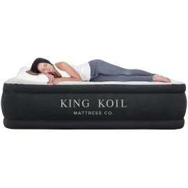 King Koil Luxury Air Mattress 16In California King With Built-In Pump For Home, Camping & Guests-Inflatable Airbed Luxury Double High Adjustable Blow Up Mattress, Durable - Portable And Waterproof