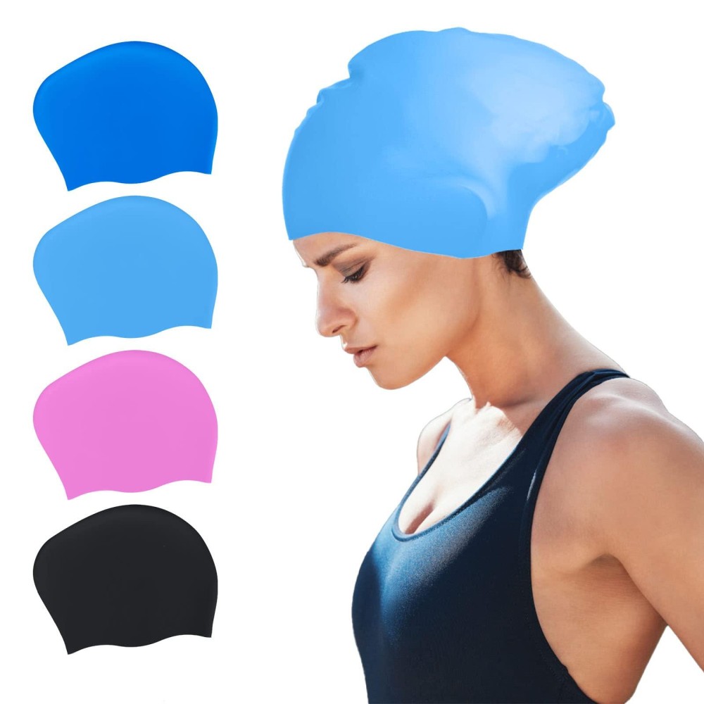 Swimming Cap For Long Hair, Large Swimming Cap For Women Waterproof Silicone Swimming Hat For Long Hair, Adult Swimming Hat Swim Cap Light Blue