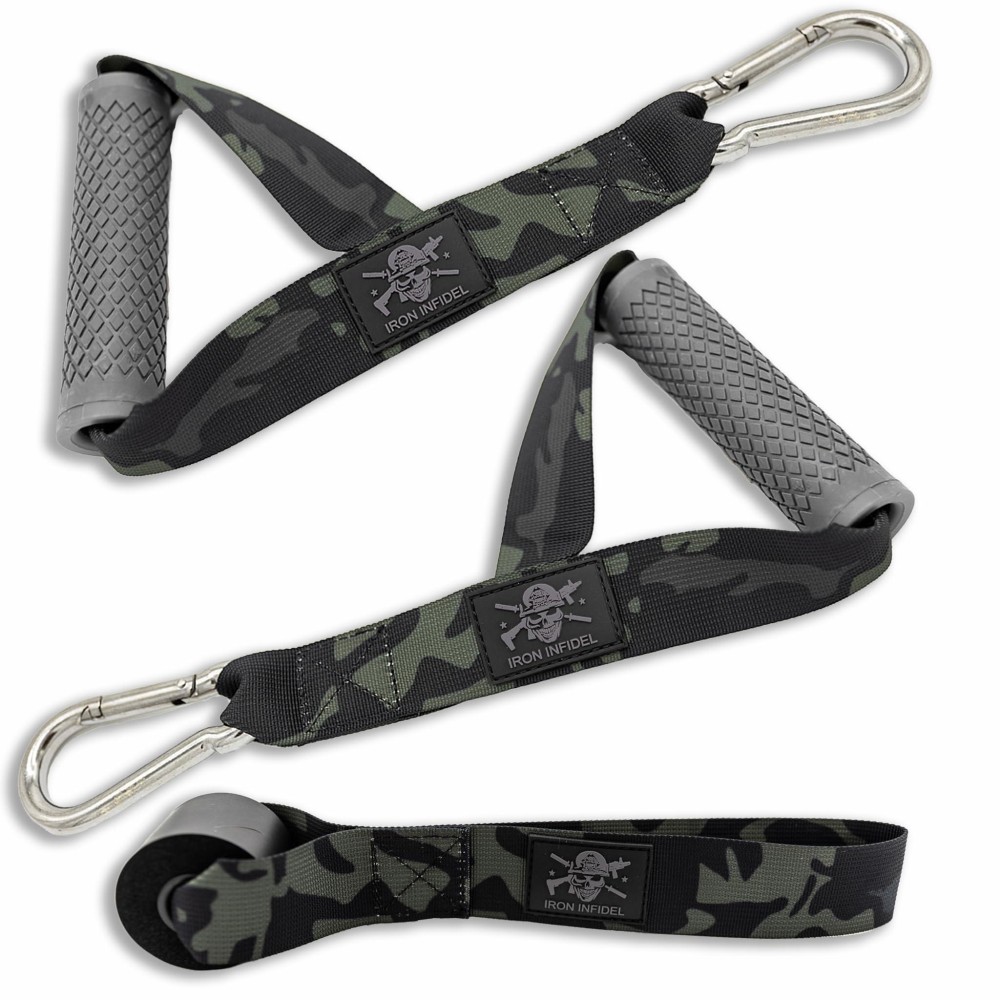 Iron Infidel Resistance Band Handles - Cable Machine Handles Attachment And Door Anchor For Exercise Bands, Great Accessory For Home Gym Workout Equipment & Pull Up Assistance Bands (Black Camo)