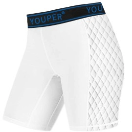 Youper Youth Girls Classic Compression Softball Sliding Shorts, Padded Softball Sliders (Large, White Blue Black)