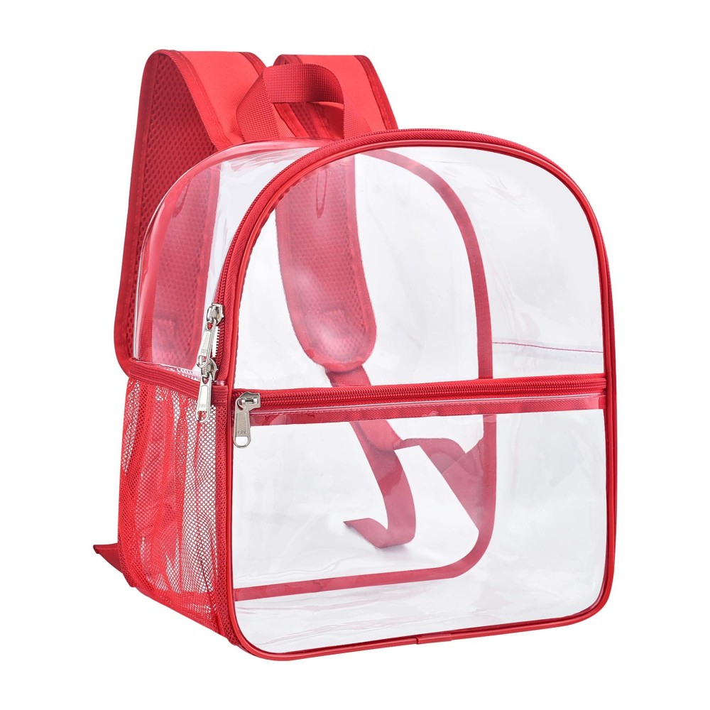 Paxiland Clear Backpack Stadium Approved, Clear Stadium Bag For Concert Sport Event Work School Festival, Small Clear Bag Stadium Approved 12612 With Reinforced And Wider Shoulder Straps - Red