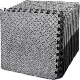 Beautyovo Puzzle Exercise Mat With 48 Tiles Interlocking Foam Gym Mats, 24'' X 24'' Eva Foam Floor Tiles, Protective Flooring Mats Interlocking For Gym Equipment (192 Sq.Ft/48 Tiles - Black&Grey)