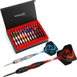 Winsdart Adkx Steel Tip Darts 12 Pack Set With Nonslip Iron Barrel Aluminum Dart Shafts And Flights + Darts Sharpener + An Gift Box (Darts-F, Darts-F)