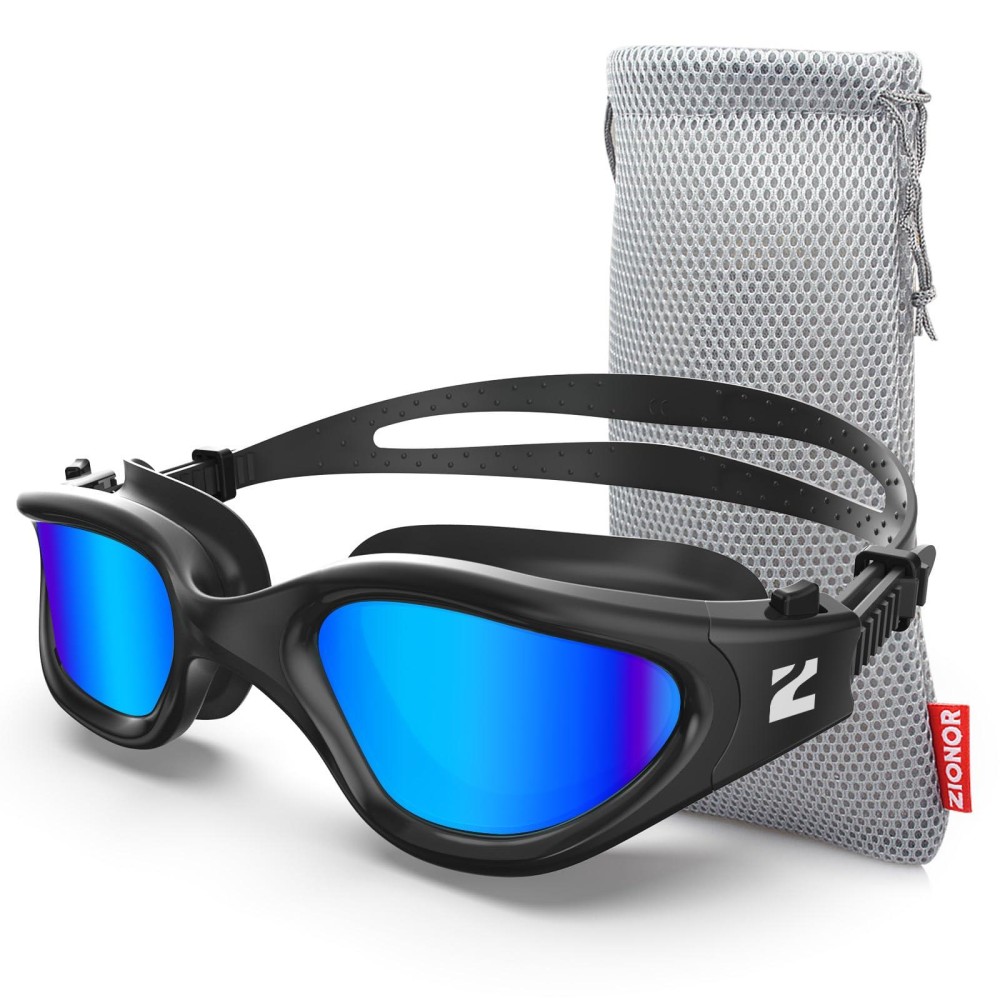 Zionor Swim Goggles, G1 Se Swimming Goggles Anti-Fog For Adult Men Women, Uv Protection, No Leaking (Mirror Blue Lens Allblack Frame)